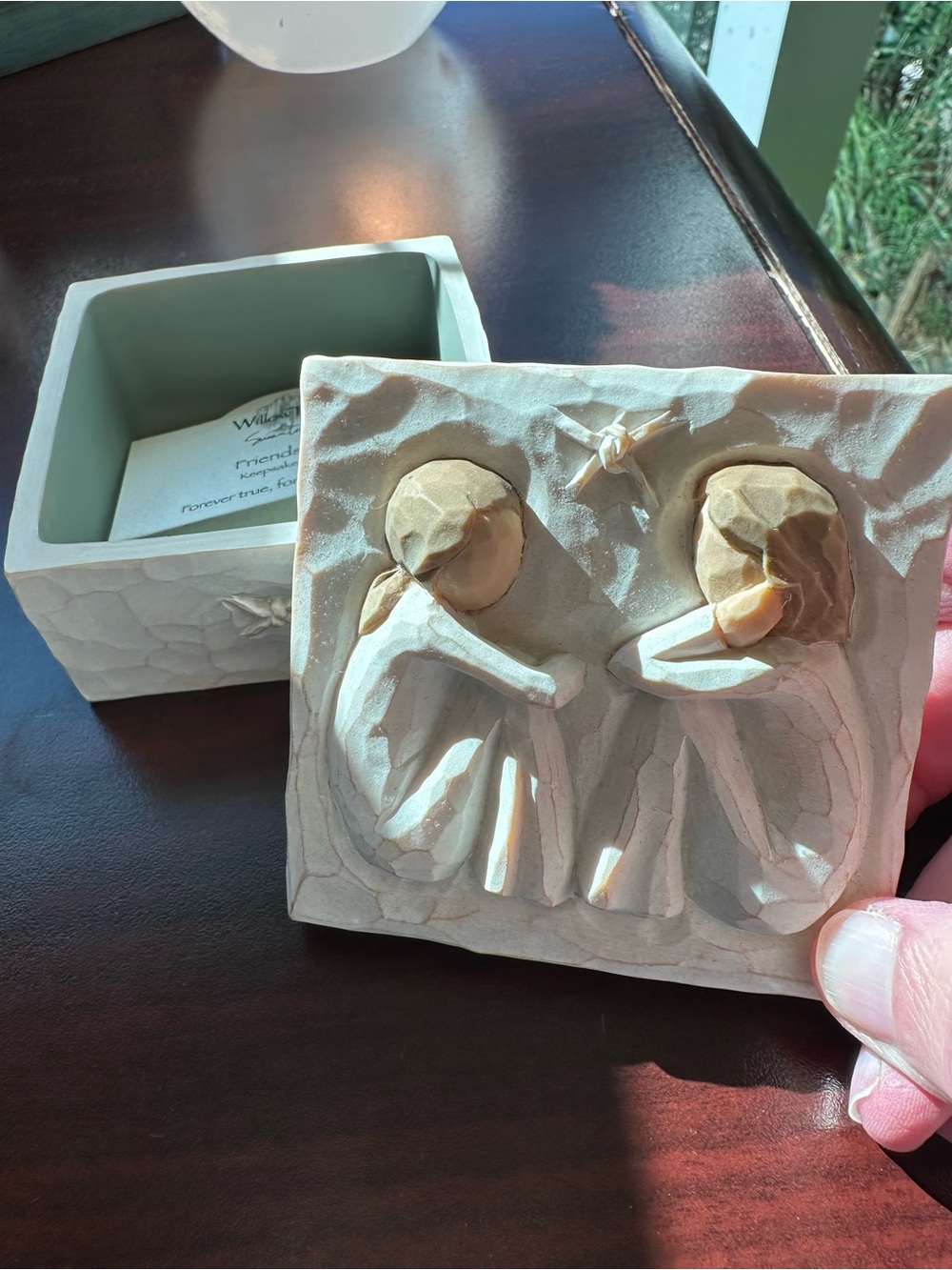 Willow Tree Cream and Tan Hand-Painted Resin Figurine Trinket Box